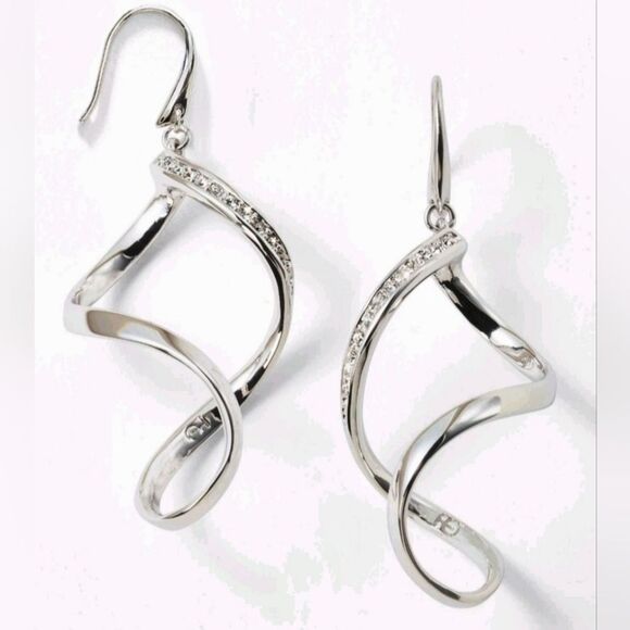 #Touchstone Crystal Silver-Rhodium #Statement Twisted Drops Ear Wire 2 1/4" long - Picture 2 of 5